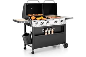 Sophia & William Propane Gas Grill and Griddle Combo with Porcelain-Enameled Cast Iron Grates, Dual Outdoor BBQ Grill with Flat Top Griddle for Barbecue, 696 SQ.IN. Cooking Area