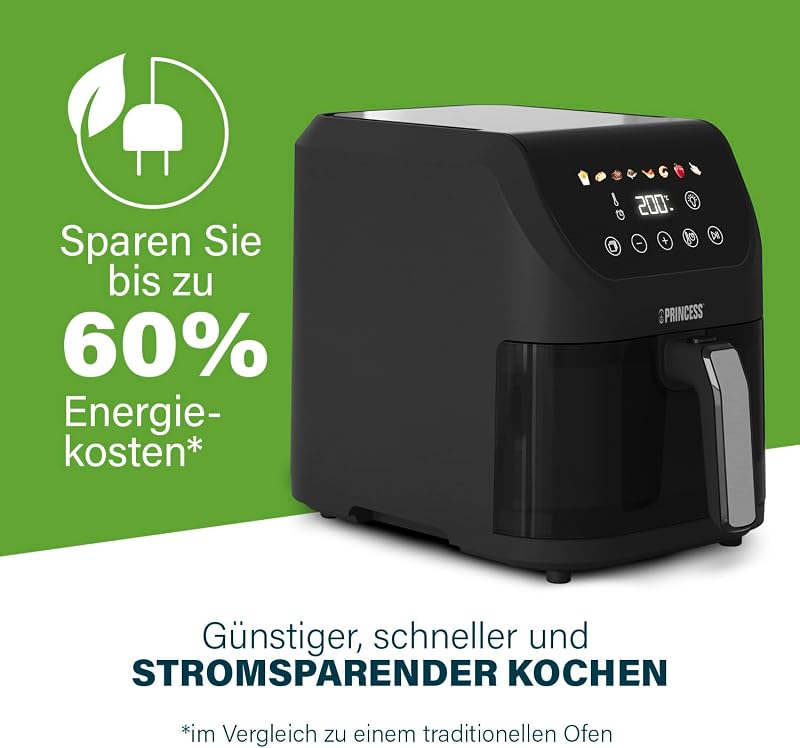 SlimFry Airfryer, 8L Fassungsvermögen, 2000W, 8 Programme, Digitales Touchscreen, Einstellbare Temperatur, Sichtfenster, Automatische Abschaltung, Spülmaschinenfest, 182257
