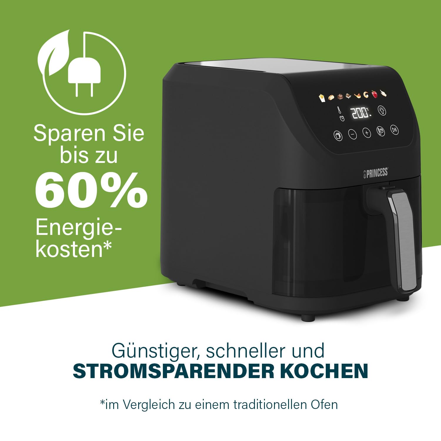 Princess SlimFry Airfryer, 8L Fassungsvermögen, 2000W, 8 Programme, Digitales Touchscreen, Einstellbare Temperatur, Sichtfenster, Automatische Abschaltung, Spülmaschinenfest, 182257 5