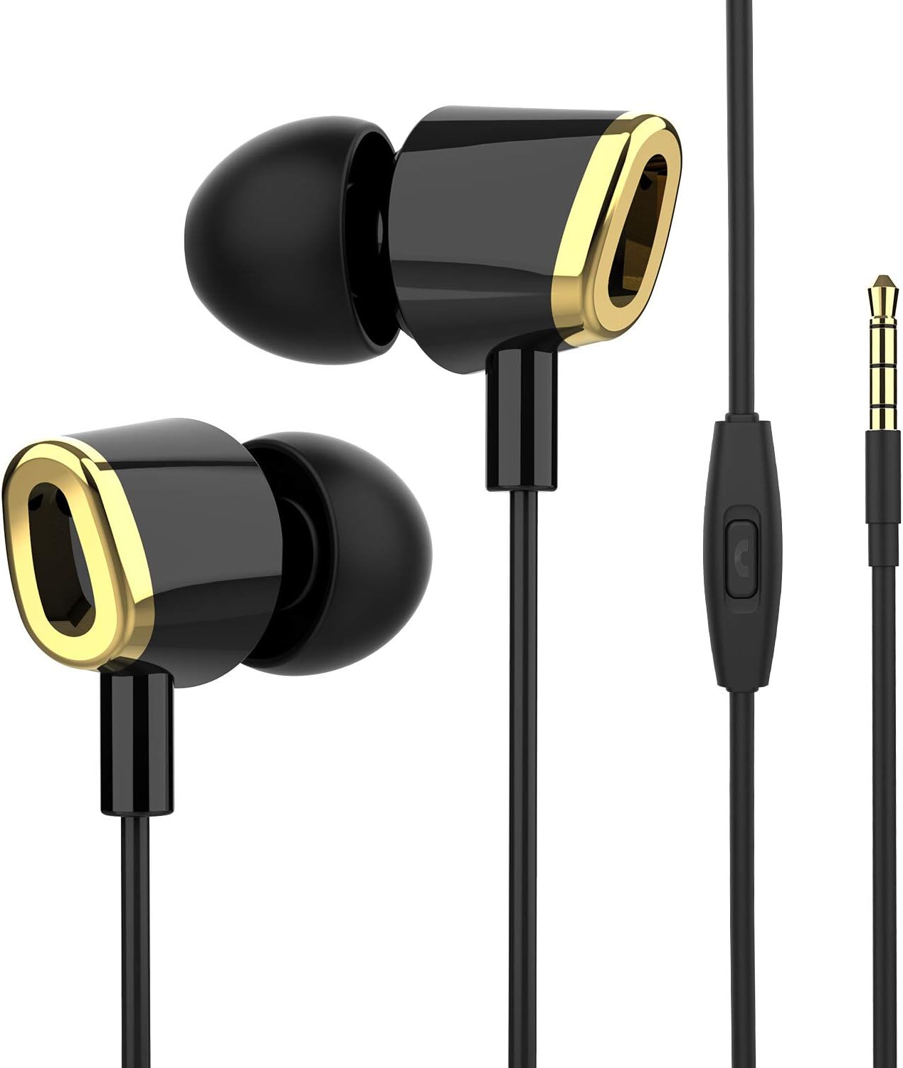 Earbuds with Microphone, Vogek Bass in-Ear Headphones Earphones with S/M/L Earbuds and Built-in Mic, Phone Control, Compatible with Samsung, Android Phone and More (Black-Gold)