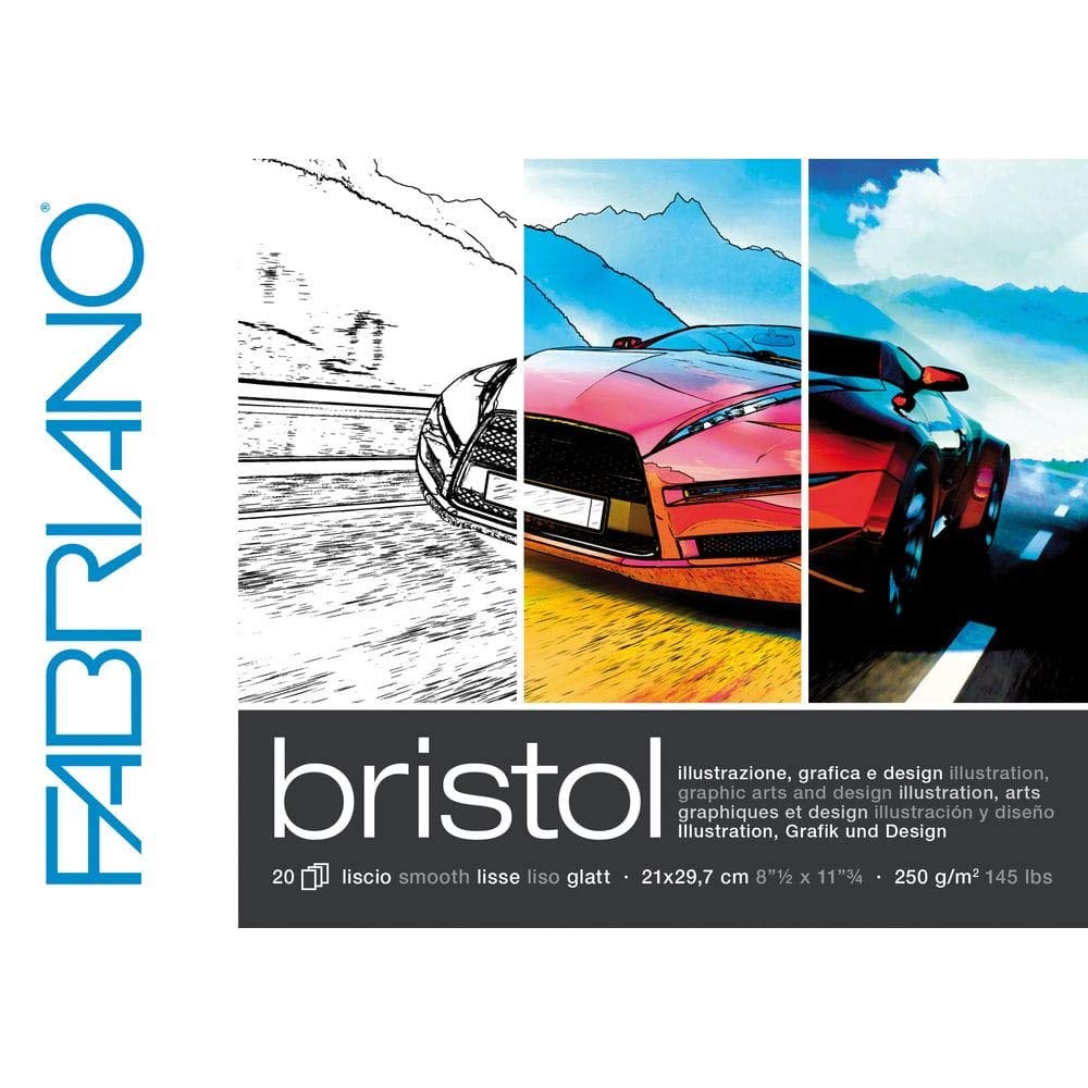 Honsell Fabriano Bristol 19002129 Pad, DIN A4, 250 g/m², 20 Sheets, Ultra Smooth Surface, Very Erase-Resistant, Ideal for Illustrations, Graphics and Design