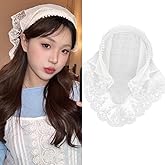 TUCEWP Hair Scarf Headband for Women Girls White Lace Head Kerchief Headband Soft Head Coverings Boho Triangle Bandana Turban Fashion Non Slip Scarves Accessories for Hair Styling Decor