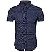 MUSE FATH Men's Button Down Dress Shirt-100% Cotton Casual Short Sleeve Shirt- Party Dress Shirt-Navy Blue-M