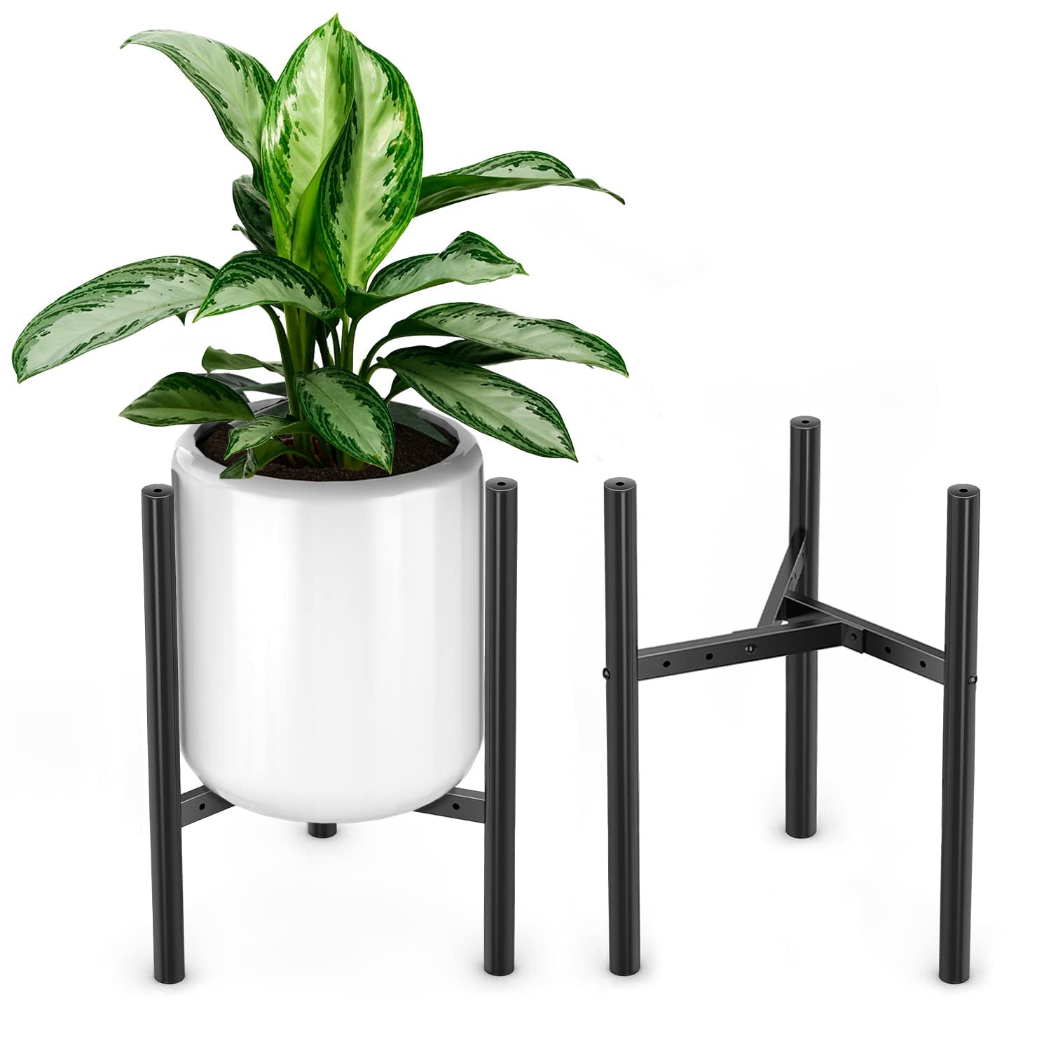 Mutool Adjustable Plant Stand, Metal Plant Stands Indoor Outdoor, Modern Plant Holders Plant Rack, Flower Stand Holder for 8-10 in Plant Pot, Set of 2,Black