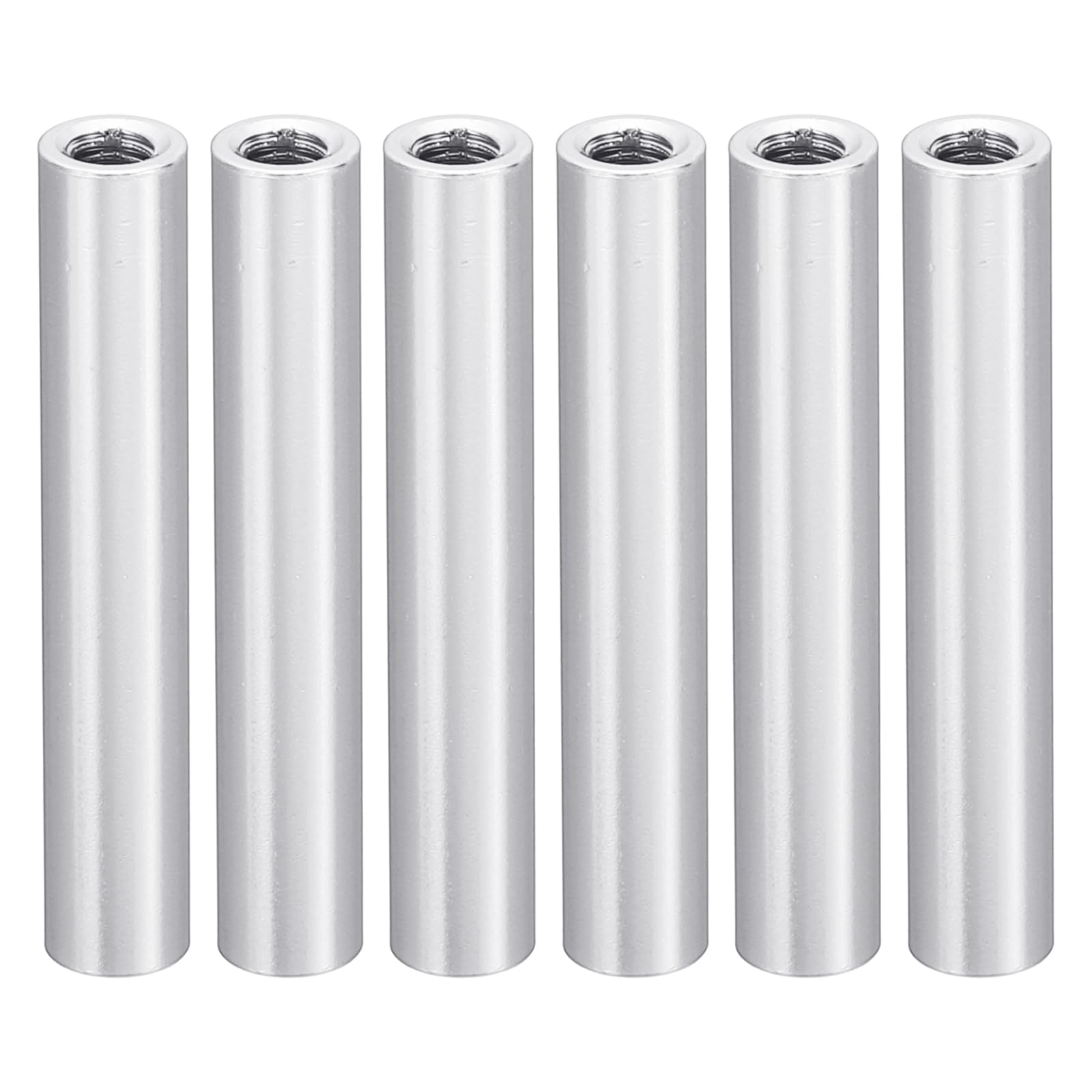 PATIKIL 6pcs M3 Metal Threaded Standoff Spacer Nuts, Round Aluminum Spacers Female Coupling Screws, 1/8" ID x 3/16" OD, Metallic Silvery 3x5x30mm