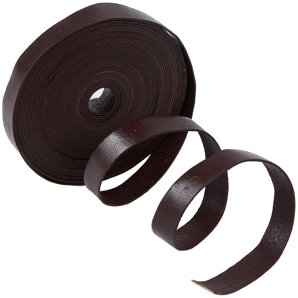 GORGECRAFT 5M Leather Strap Strip 10mm Wide Flat Leather Cord Genuine Leather String Natural Leather Braiding Threads Rope for Bracelets Necklace Jewelry Making Guitar Belts DIY Braided Craft, Coffee