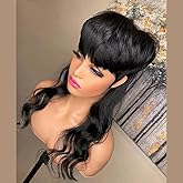 QITAQOTA Mullet Wigs for Black Women - Body Wave Pixie Cut Wig with Bangs - Heat Resistant