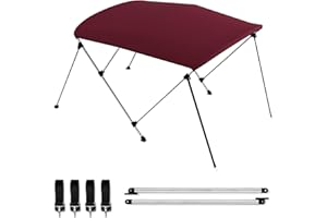 BESTMAN MARINE Bimini Boat Top Cover Sun Shade 3-4 Bow Boat Canopy Includes 4 Straps 2 Rear Support Poles Mounting Hardwares Storage Boot with 1" Aluminum Frame (Burgundy, 3 Bow 6'L x 46" H x 73"-78" W)