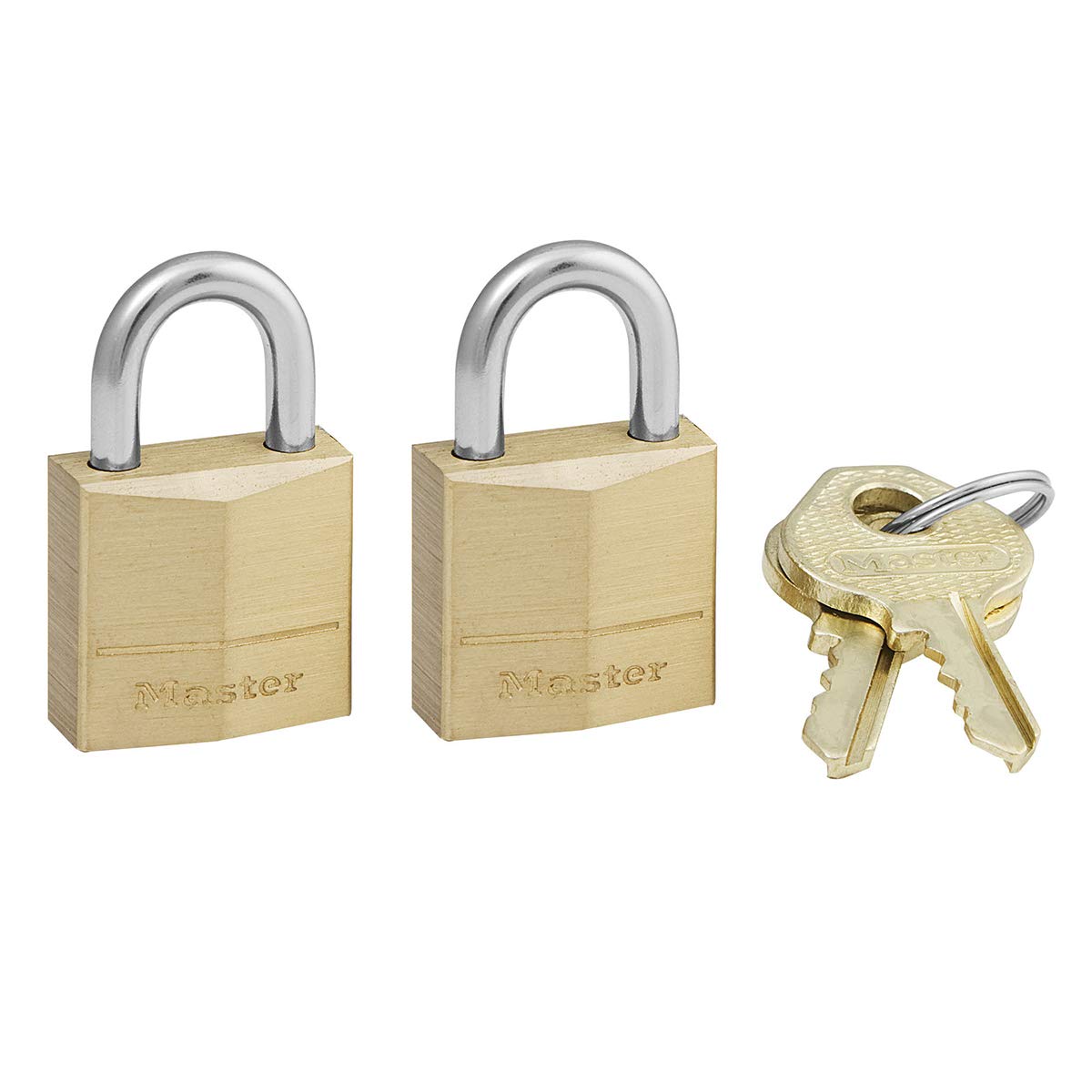 Master Lock 120EURT Pack of 2 Small Key Padlocks with Brass Body, Gold, 3,4 x 2 x 1 cm — image 1