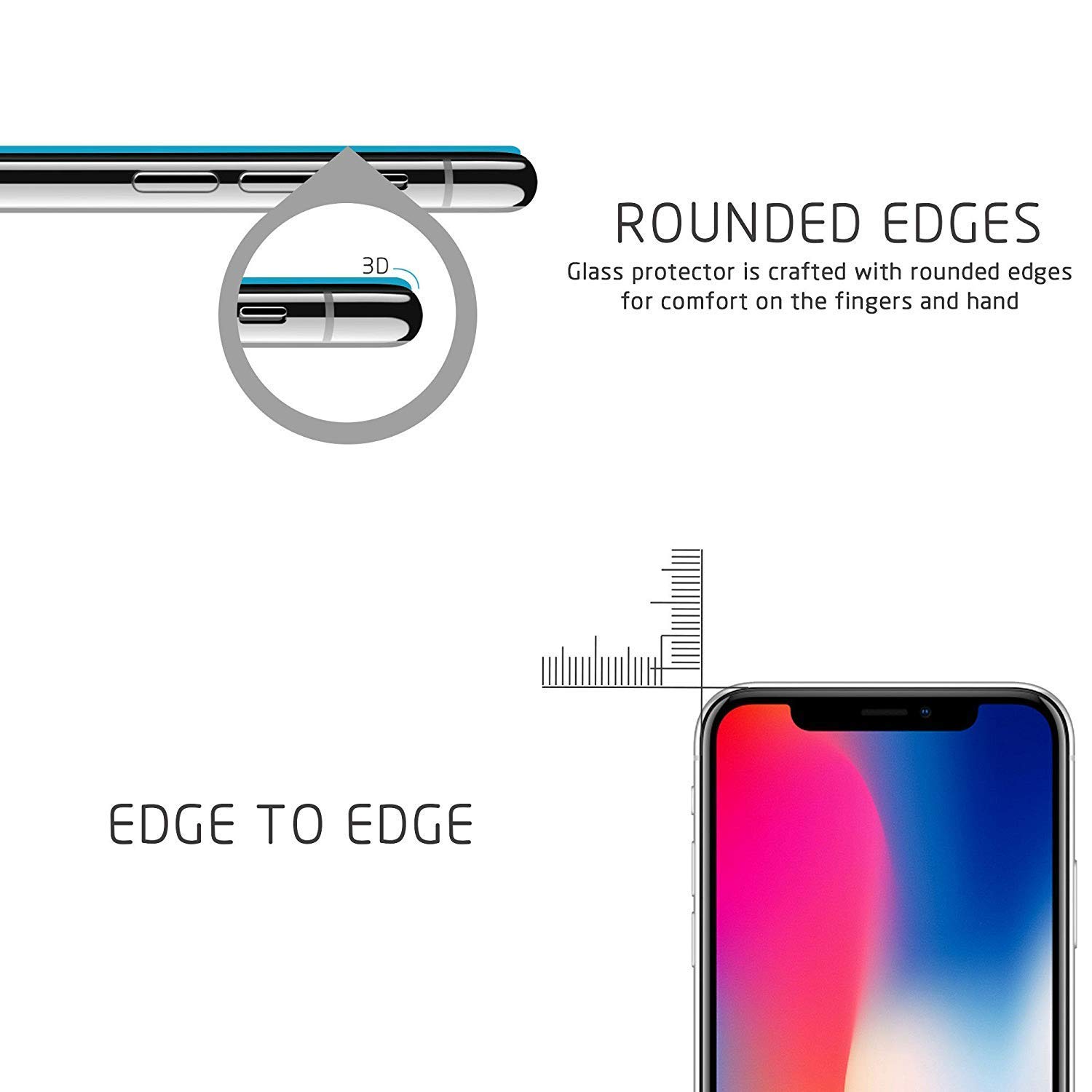 iPhone X Screen Protector,9H Crystal Clear Tempered Glass Screen Protector 3D Full Coverage Protective Film Replacement For Apple iPhone X （Black Color