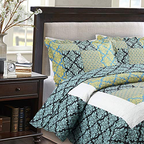 Tache Blue Damask Quilt Bedspread Ivy Lightweight Floral Turquoise
