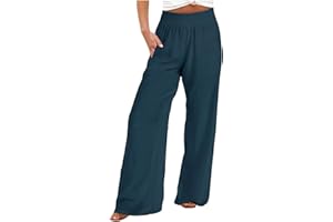 Aboser Wide Leg Pants Woman Casual Cotton Linen Sweatpants High Waist Cargo Pant Baggy Stretchy Lounge Joggers with Pockets
