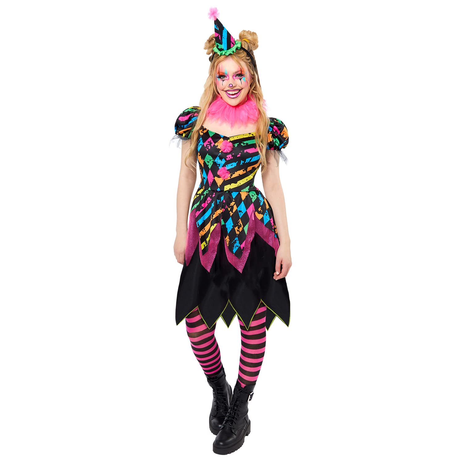 amscan 9917873 Women's Halloween Funhouse Horror Clown Fancy Dress Costume, Multi, Size: 18-20