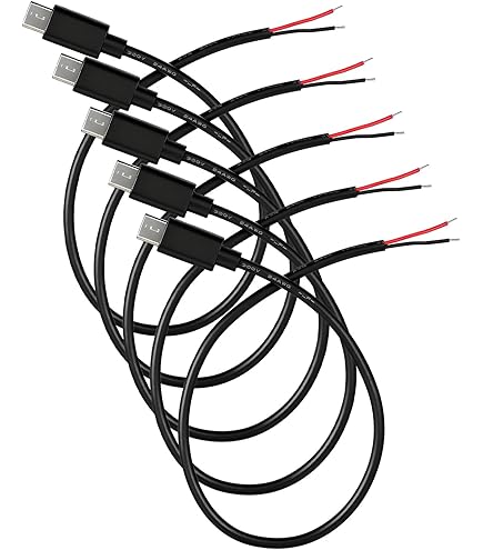 PNGKNYOCN USB C Pigtail stroomkabel, 2 stuks, 20 AWG, 5 V/5 A, USB type C- stekker, 2-pins bare draad, verlengkabel voor doe-het-zelf apparaten installeren en repareren (0,5 m