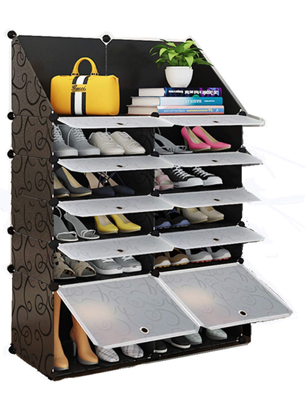 FEIXIANG 12 Cubes Diy Shoes Wardrobe Storage Black Storage Drawer
