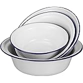 Kichvoe Enamel Bowl Set 4pcs Mixing Enamelware Vintage Metal Nesting Bowls Old-fashioned Basin l for Kitchen White Round Serving Tray (16cm+18cm+20cm+22cm )