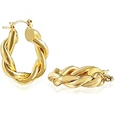 Chunky Gold Hoop Earrings for Women, 14k Gold Plated Thick Triple Hoop Earrings Hypoallergenic Trendy Chunky Gold Hoops Earrings Dainty Jewelry Gifts for Women