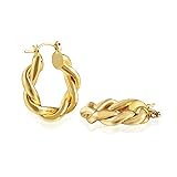 Twist Small Hoop Earrings for Women, 14k Gold