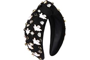 YAHPERN Halloween Headband for Women Spooky Pumpkin Spider Ghost Headband Jeweled Rhinestone Crystal Knotted Headband Embellished Wide Top Knot Headband Halloween Hair Accessories Outfits Party Gifts