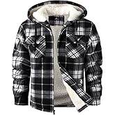 SCODI Men's Flannel Shirt Jacket Fleece Sherpa Lined Plaid Jackets Coat Full Zip Up Hoodie Winter Outwear