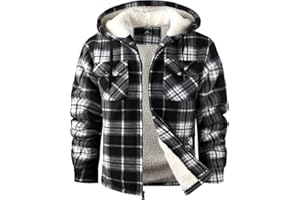 SCODI Men's Flannel Shirt Jacket Fleece Sherpa Lined Plaid Jackets Coat Full Zip Up Hoodie Winter Outwear