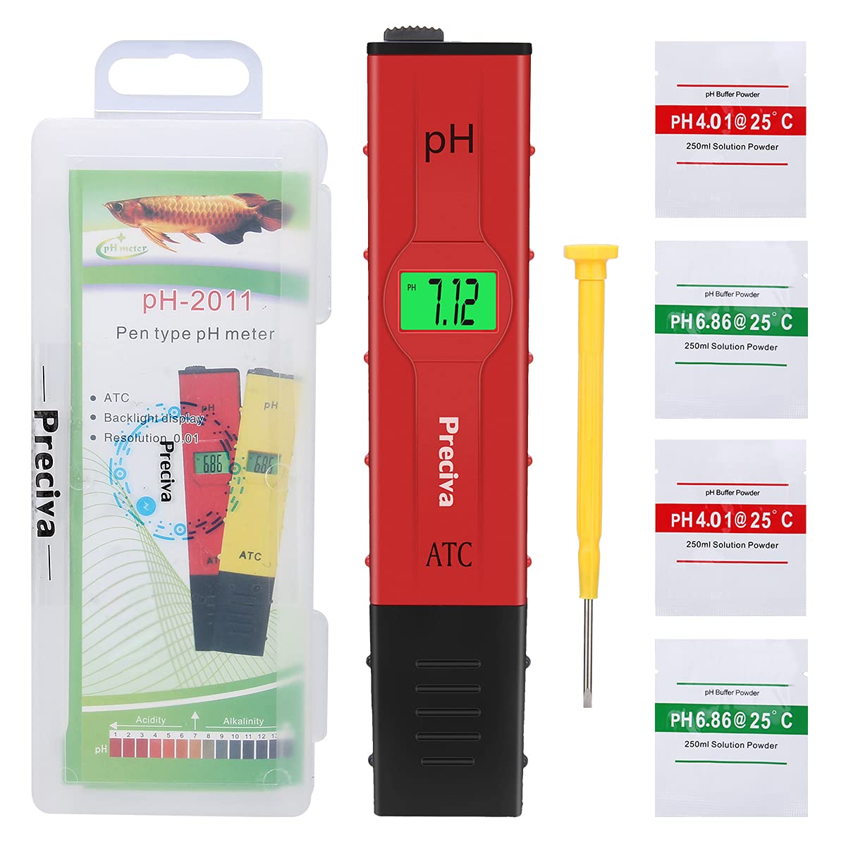 PH Meter Tester, Preciva 0.01 Resolution Digital Automatic Water PH Meters Hydroponics Pen with LCD Screen Large Backlit for Kitchen, Aquarium,Pool, Laboratory with Calibration Powder