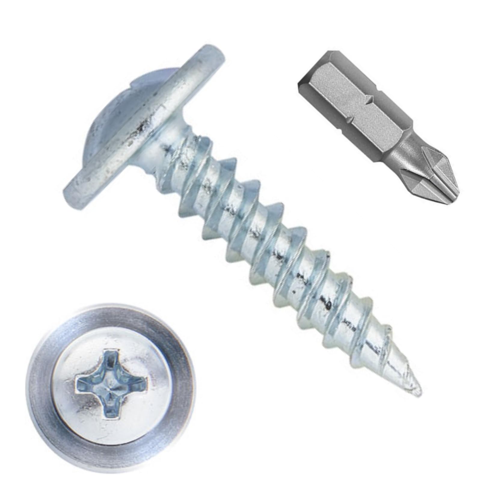 (1000 pcs) 4.2 x 19mm (8 x 3/4") Self-Tapping Flange Wafer Head Silver Screws (Zinc Plated) Low Profile Drywall Metal Stitcher Phillips PH2 Head Plasterboard Sheet Metal, Aluminum, Wood, Plastics