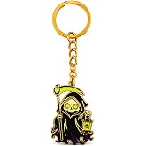 ZenVib Glow in the Dark Grim Reaper Keychain, Gothic Halloween Enamel Skeleton Scythe Lantern Charm Alloy Spooky Gift Jewelry