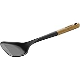 Staub Wok Spatula, Wok Utensil, Non-Stick Silicone, Black | Silicone Cooking Utensil, Durable Acacia Wood Handle. Safe for All Cookware Surfaces. Comfortable Grip, Easy to Clean.