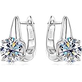 PROSTORY U-Shaped Moissanite Hoop Earrings, 2CT D Color VVS1 Clarity 925 Sterling Silver U-Shaped Earrings for Women Mom Birthday Holiday Jewelry Gifts
