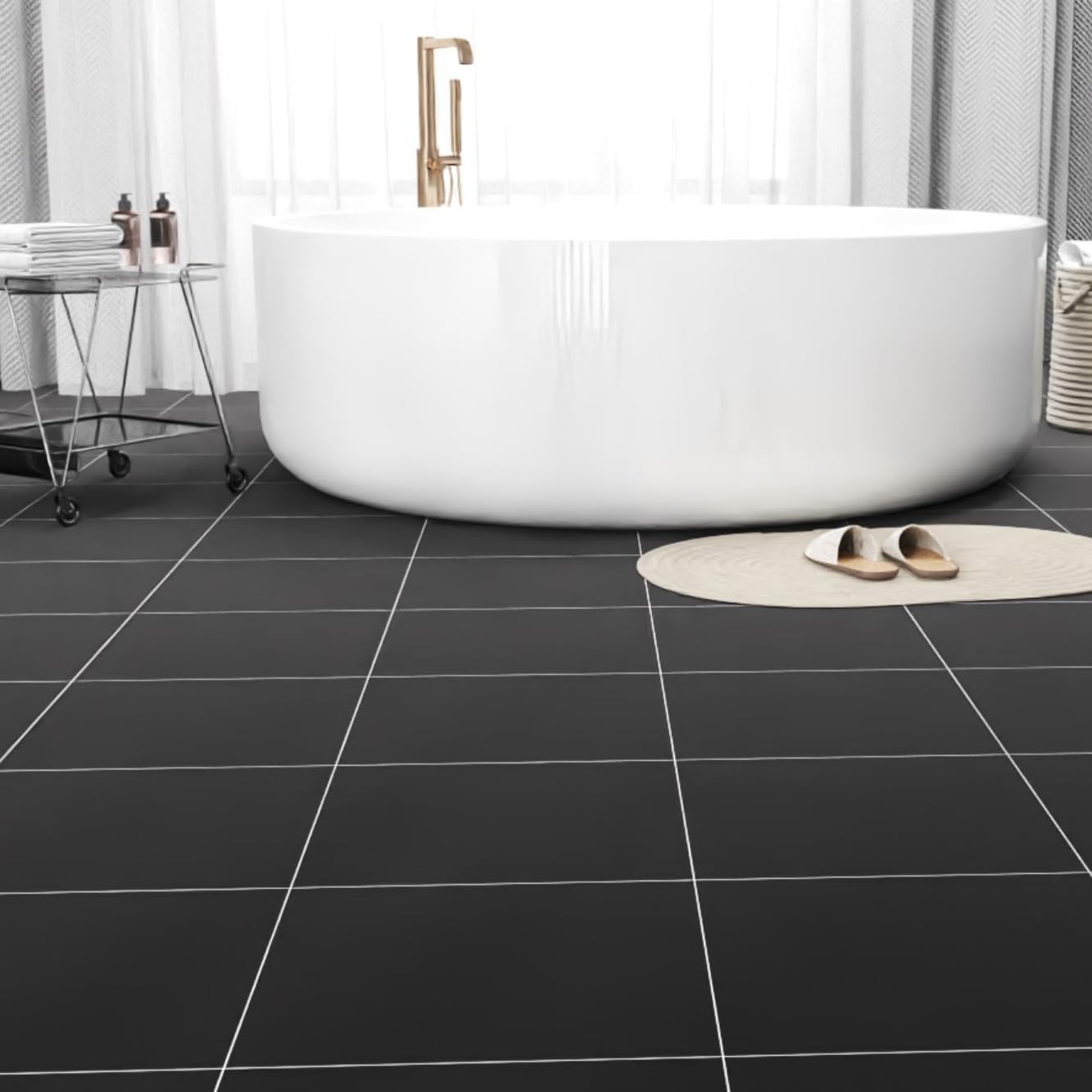 Photo 1 of Peel and Stick Floor Tile 40-Pack 40 Sq.Ft Matte Pattern Flooring, 12” x 12” Self Adhesive Vinyl Flooring DIY for Kitchen, Bathroom, Laundry, Pure Black