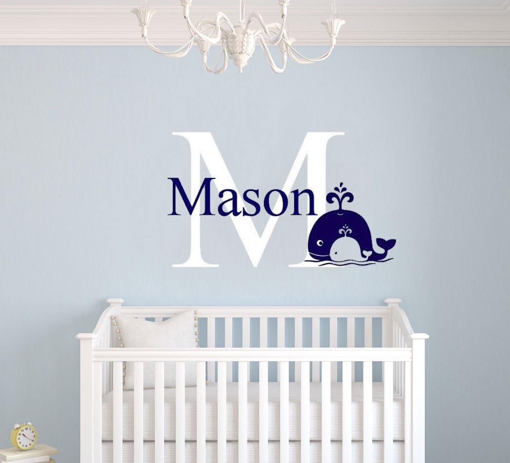 Personalized Boy Room Whale Name Color Wall Decal Art Decor Room Boys (Wide 20" x 28" Height)