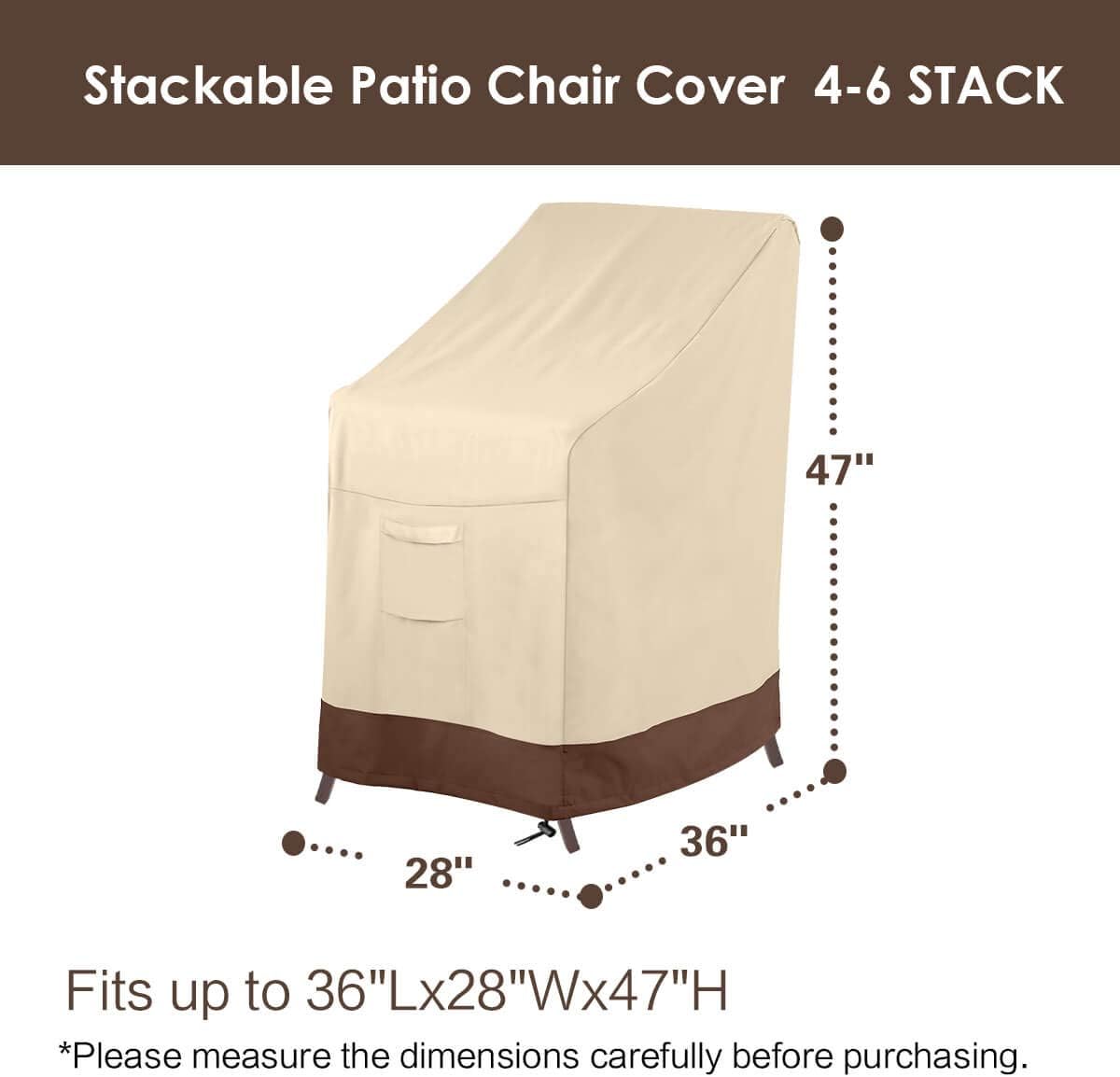 Vailge Stackable Patio Chair Cover,100% Waterproof Outdoor Chair Cover, Heavy Duty Lawn Patio Furniture Covers,Fits for 4-6 Stackable Dining Chairs,36" Lx28 Wx47 H,Beige&Brown: Furniture & Decor