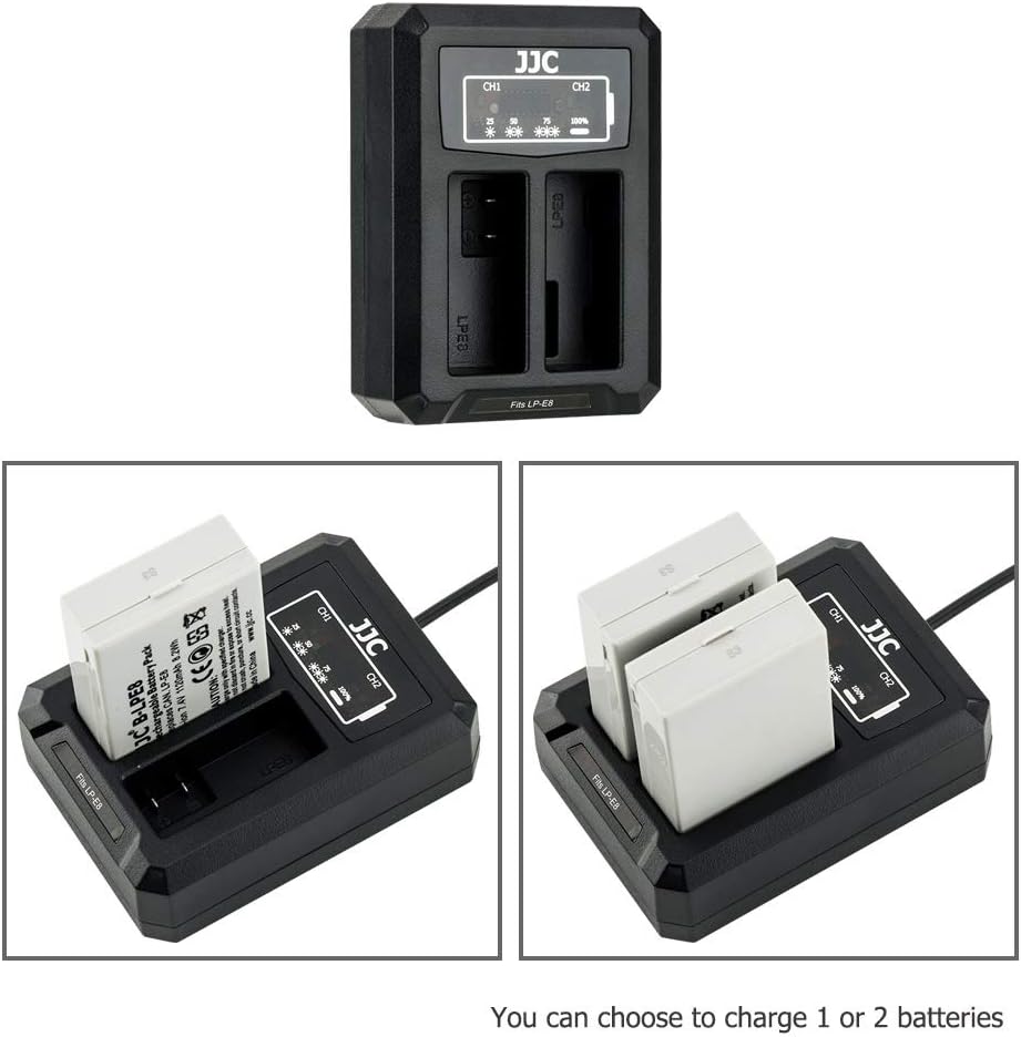 JJC USB Dual Battery Charger for Canon EOS 700D 650D 600D 550D Cameras for Canon LP-E8 Battery, Fits EOS 700D, 650D, 600D, 550D - Image 4
