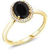 Gem Stone King 10K Yellow Gold 8X6MM Oval Gemstone Birthstone and White Diamond Halo Engagement Ring | Wedding Anniversary Promise Gold Ring For Women | Available In Size 5-10