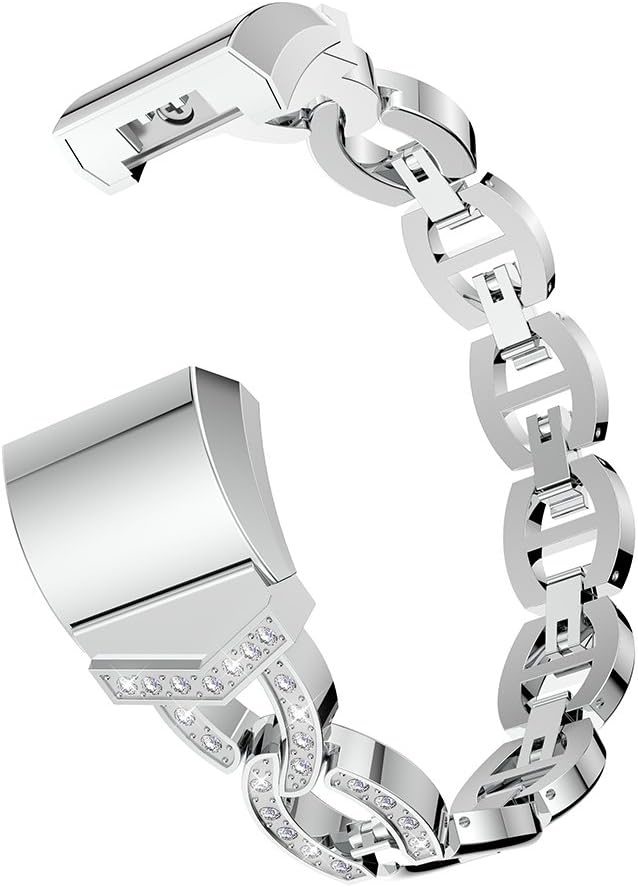 for Fitbit Charge 2 Bands, Bling Rhinestone Metal Bracelet Replacement Band for Fitbit Charge 2 Watch Band Strap Repalcement Accessories (Silver)
