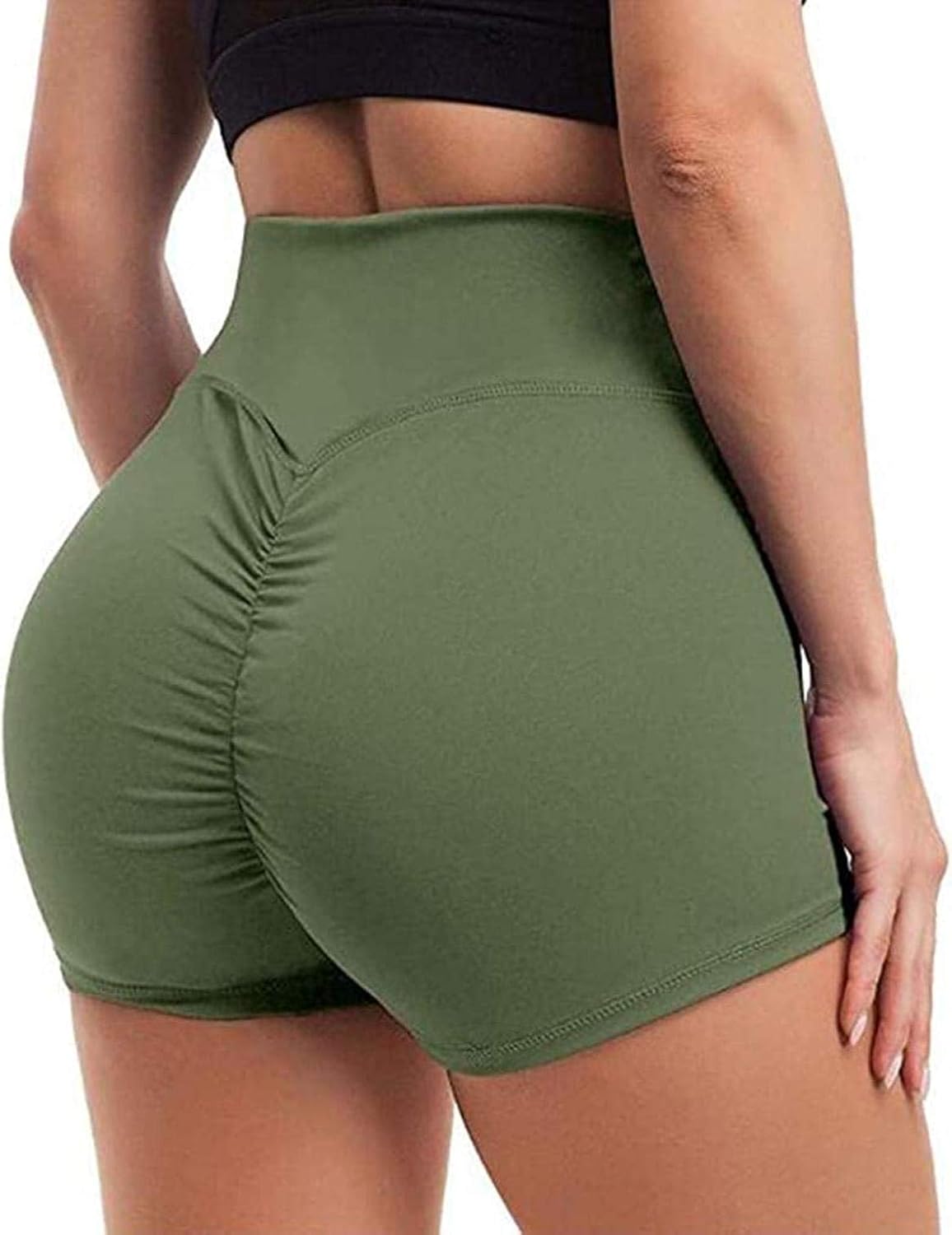 LLTT Women's High Waist Workout Gym Shorts Solid Ruched Butt Lifting