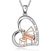 CRMAD Piano/Harp/Violin/Guitar Necklace Sterling Silver Love Heart Music Gifts for Women Sister Musicians Players