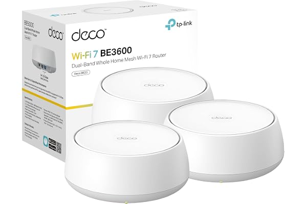 TP-Link Deco 7 BE23 Dual-Band BE3600 WiFi 7 Mesh Wi-Fi System | 4-Stream 3.6 Gbps, 160 Mhz | Covers up to 6,500 Sq.Ft | 2× 2.5G Ports Wired Backhaul | VPN,MLO,AI-Roaming, HomeShield, 3-Pack