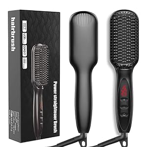 Hair Straightener Brush, JUMPHIGH Ionic Hair Straightening Brush with Fast MCH Ceramic Heating, Anti-Scald, Auto Temperature Lock and Auto-Off Function, Portable Straightening Comb for Home and Travel