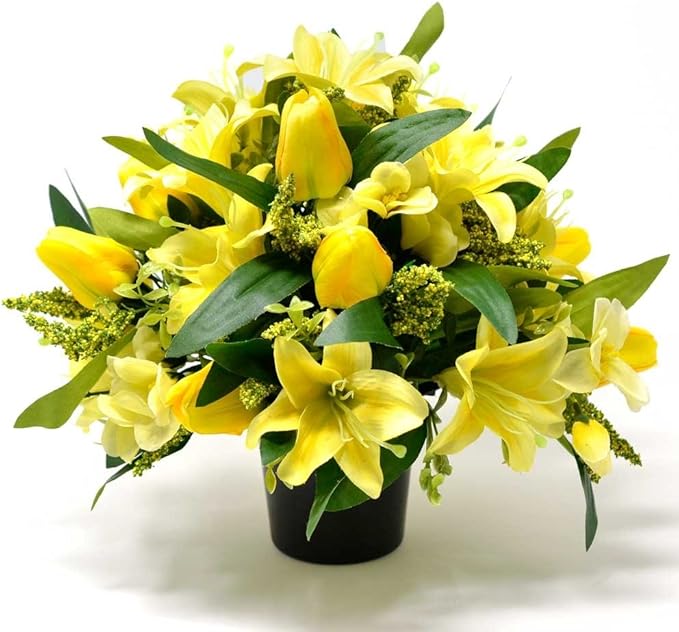 Angraves Lane Artificial Flower Graveside Yellow Lily & Tulip Cemetery