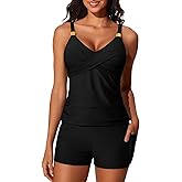 Summer Mae Womens Modest Tankini Swimsuits with Shorts 2025 Tummy Control Bathing Suits with Side Pockets Swimwear