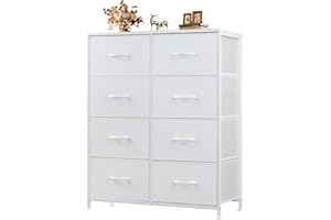 Atilioo Dresser for Bedroom with 8 Drawers, Anti-Tip Tall Fabric Chests Storage Organizer Tower Furniture with Wooden Top Metal Frame for Clothes, Closet, Living Room, Hallway, Entryway