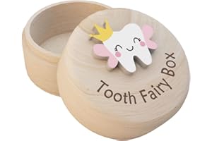 QWLWBU Tooth Fairy Box,3D Tooth Box Keepsake Holder for Lost Tooth,Tooth Keepsake Storage Box for Boy Girl,Cartoon Wooden Tooth Fairy for Birthdays Baby Shower Holiday(natural,Size:1.97 x 1.38inch)