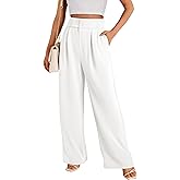 KICZOY Women High Waist Wide Leg Dress Pants Pleated Front Wide Waistband Elastic Work Casual Long Trousers