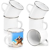 Coloch 6 Pack Sublimation Blank White Enamel Mug, 12 OZ Coffee Mugs with Silver Rim Camping Travel Mug Vintage Tea Cup for Father’s Day, Thanksgiving, Graduation, Gift