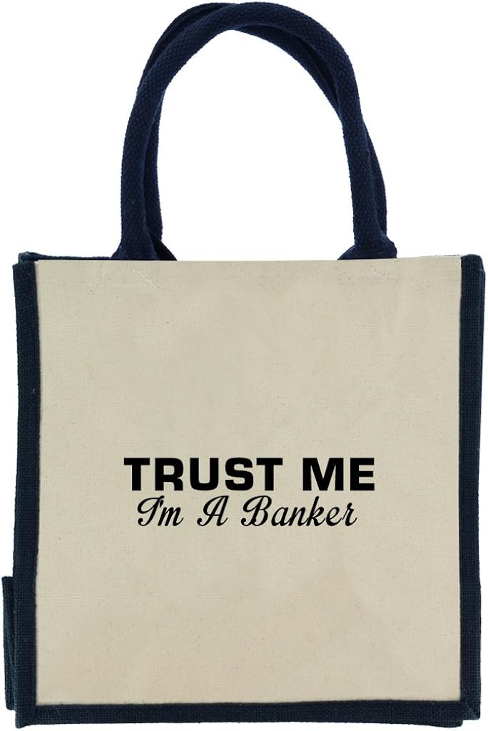 Trust Me I 'm a banquero en negro impresión Midi de yute bolsa de la