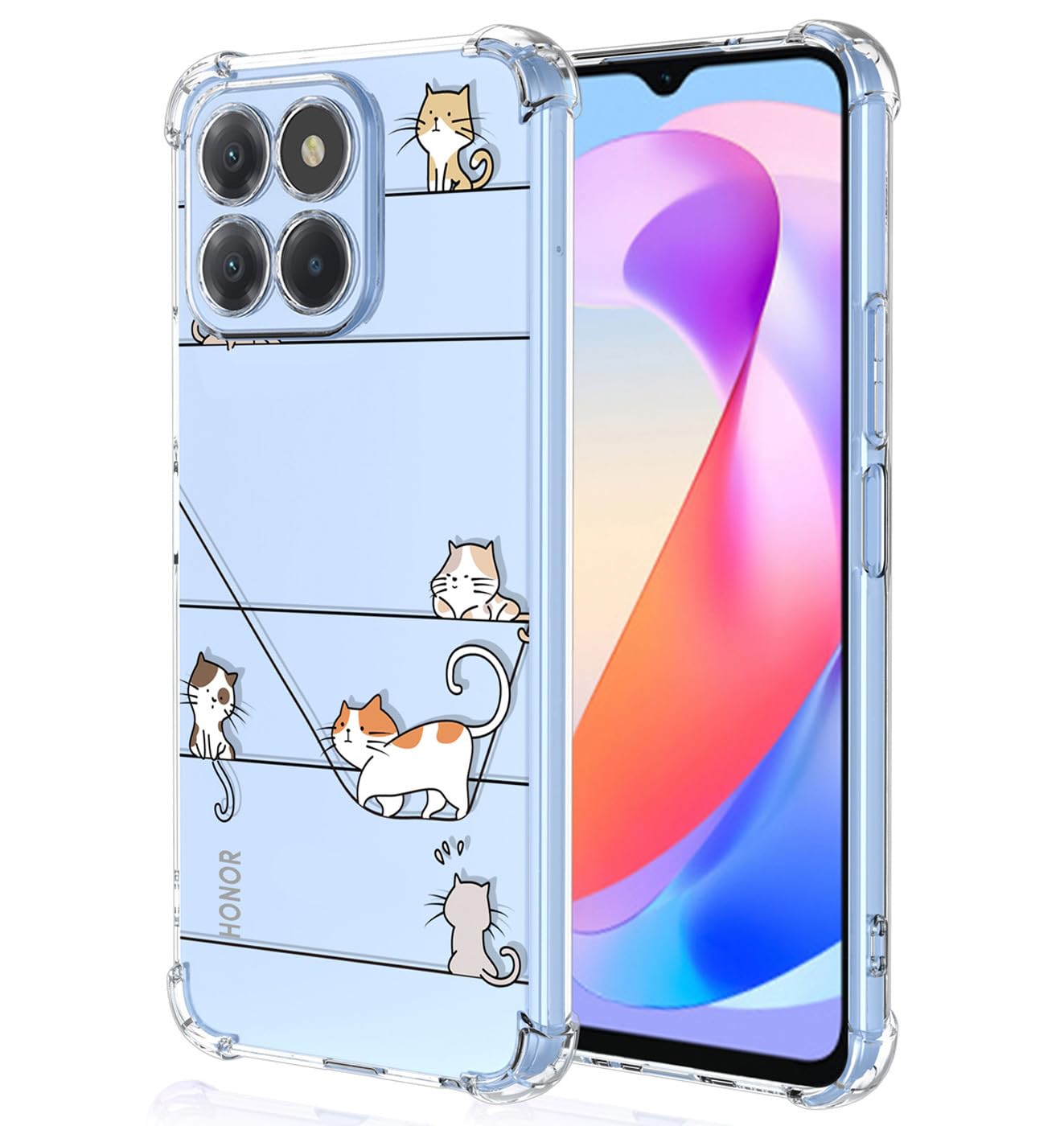 YUXING Clear Case for Honor X6a - Cute Cool Pattern Design Slim Transparent Protective Case Soft TPU Shockproof Bumper Cover (Kitten) — image 1