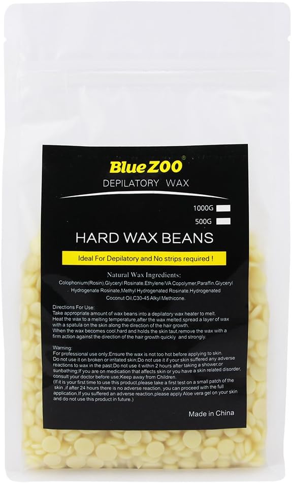 BlueZOO 17.6 oz/500g Brazilian Hard Wax Beads Depilatory Solid Hot Film Waxing Pellets for Body Bikini Hair Removal Cream