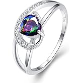Psiroy 925 Sterling Silver Plated Heart Simulated Rainbow Topaz Engagement Ring